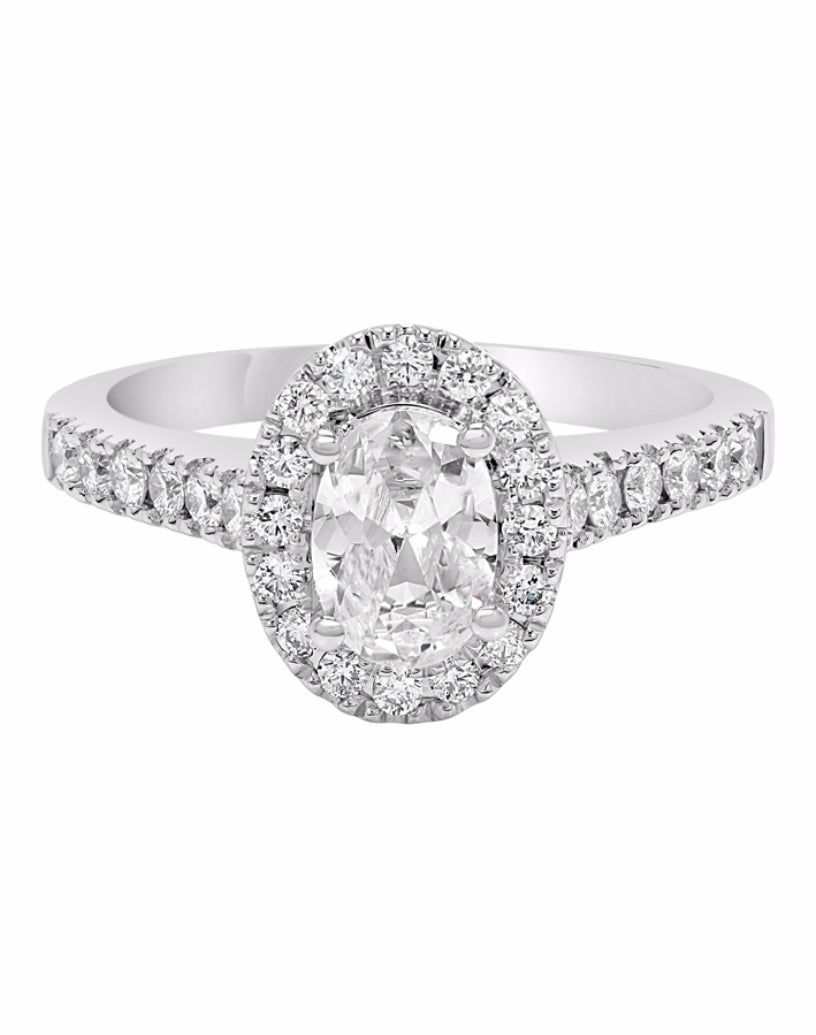 14K White Gold and Halo Diamond Engagement Ring