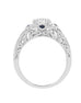 14K White Gold and Halo Diamond with Blue Sapphire Engagement Ring