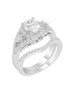 3 Stone 14K White Gold and Halo Diamond Split Shank Engagement Ring