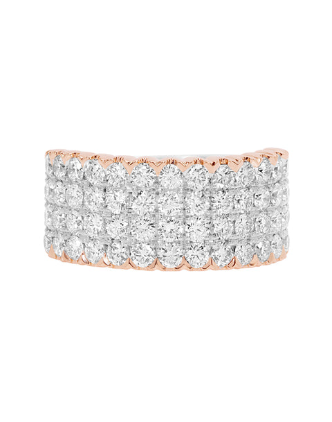 14K White with Rose Gold and Diamond Wedding Band
