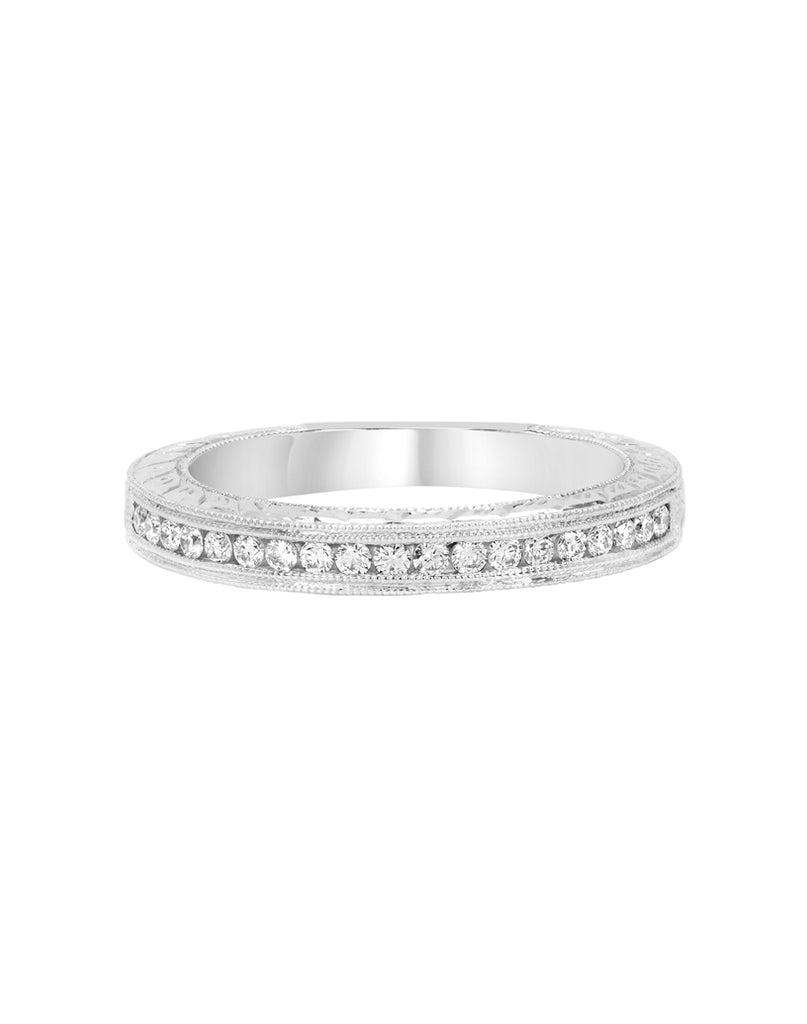Stackable 14K White Gold and Diamond Wedding Band