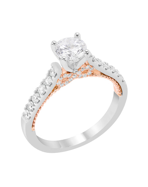 Vintage 14K White with Rose Gold and Diamond Engagement Ring