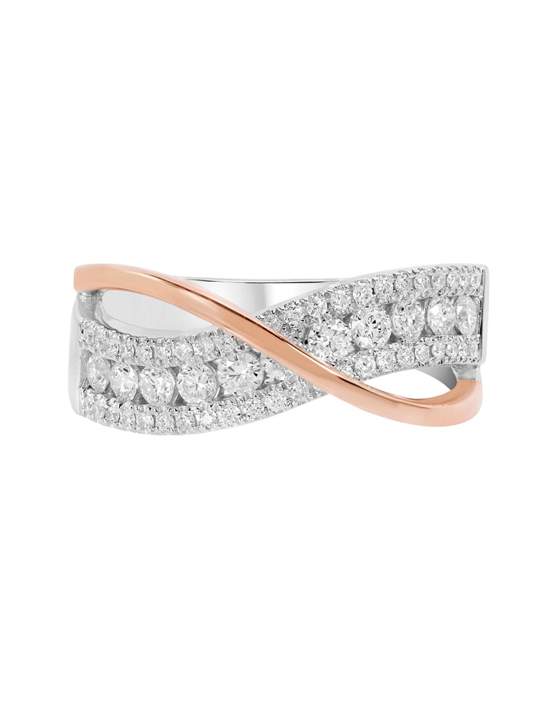 14K White with Rose Gold and Diamond Fashion Band