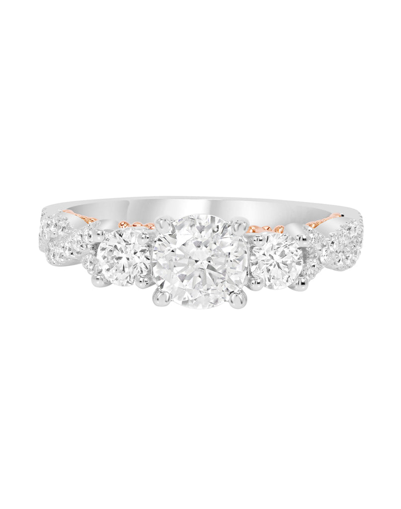 3 Stone 14K White with Rose Gold and Diamond Infinity Engagement Ring