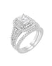 14K White Gold and Double Halo Diamond Split Shank Engagement Ring