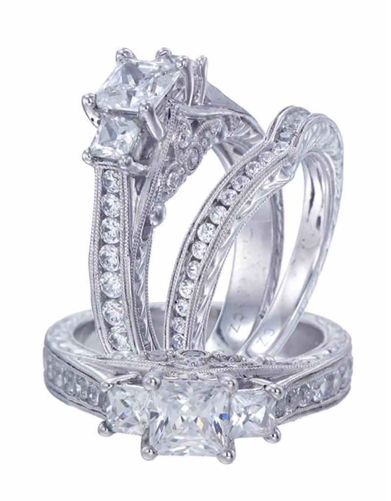 Vintage 3 Stone 14K White Gold and Diamond Engagement Ring