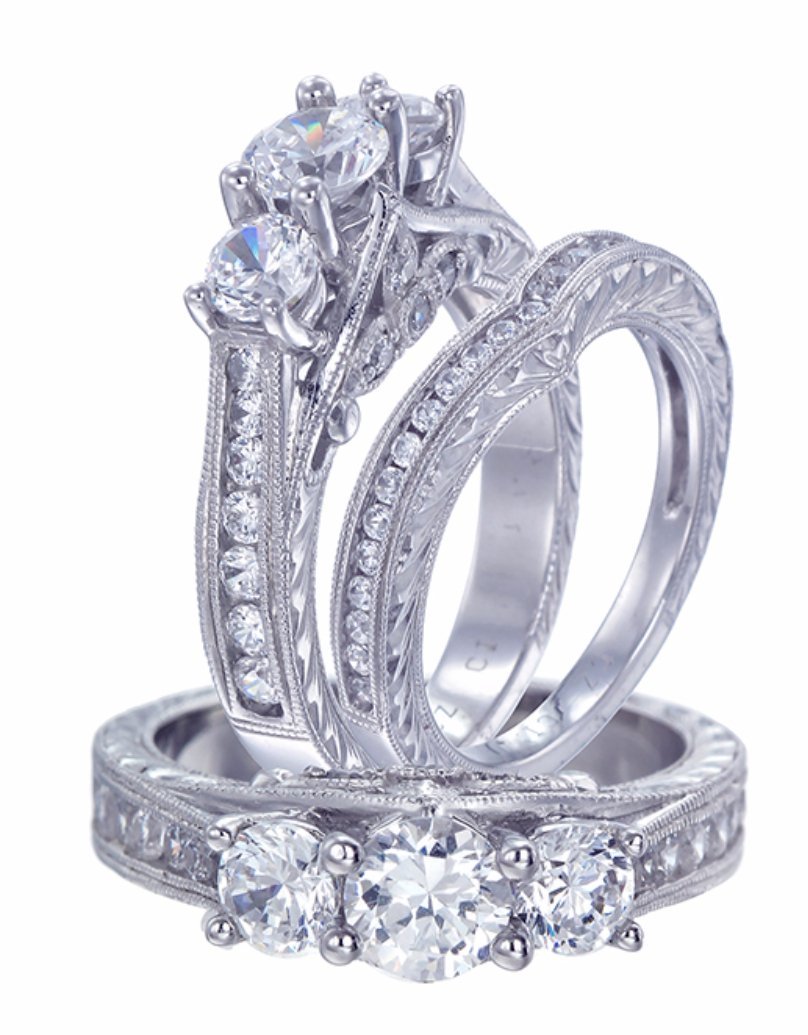 Vintage 3 Stone 14K White Gold and Diamond Engagement Ring