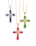 14K White Gold and Diamond with Blue Sapphire Cross Pendant
