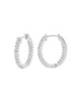 14K White Gold Oval Hoop Diamond Earrings
