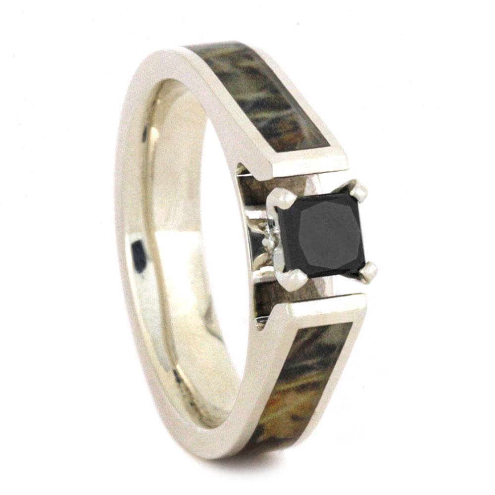 Sterling Silver Black Diamond and Camo Inlay Engagement Ring