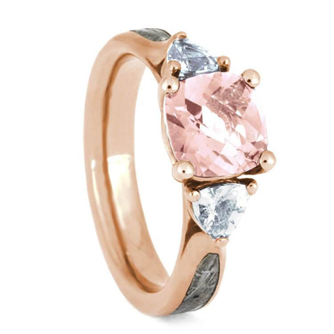 14K Rose Gold Morganite, Diamond and Meteorite Engagement Ring