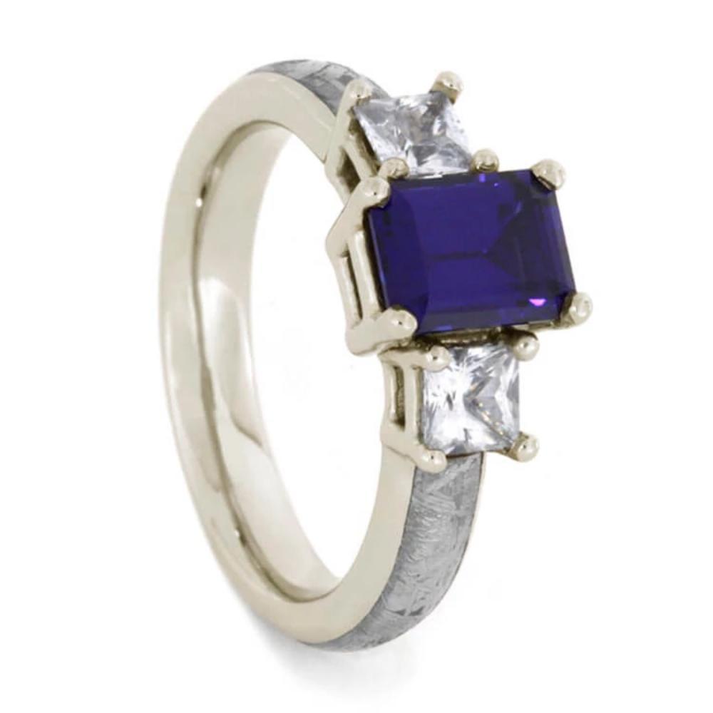 14K White Gold Sapphire and Meteorite Engagement Ring