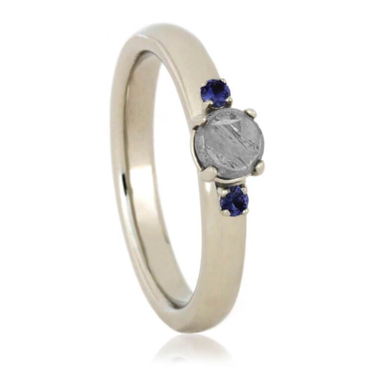 14K White Gold Meteorite and Sapphire Engagement Ring