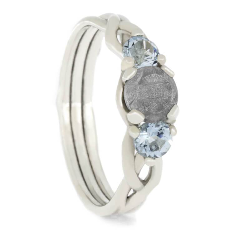 Sterling Silver Meteorite and Aquamarine Engagement Ring