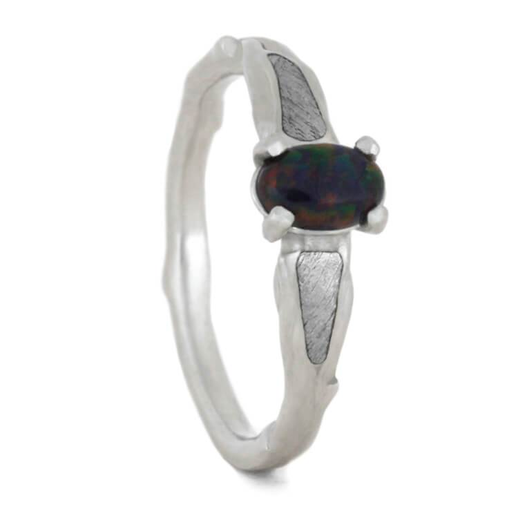 Platinum Black Opal and Meteorite Engagement Ring