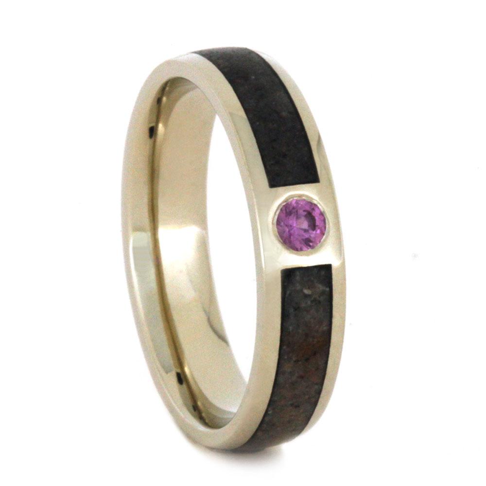 14K White Gold Pink Sapphire and Dinosaur Bone Engagement Ring