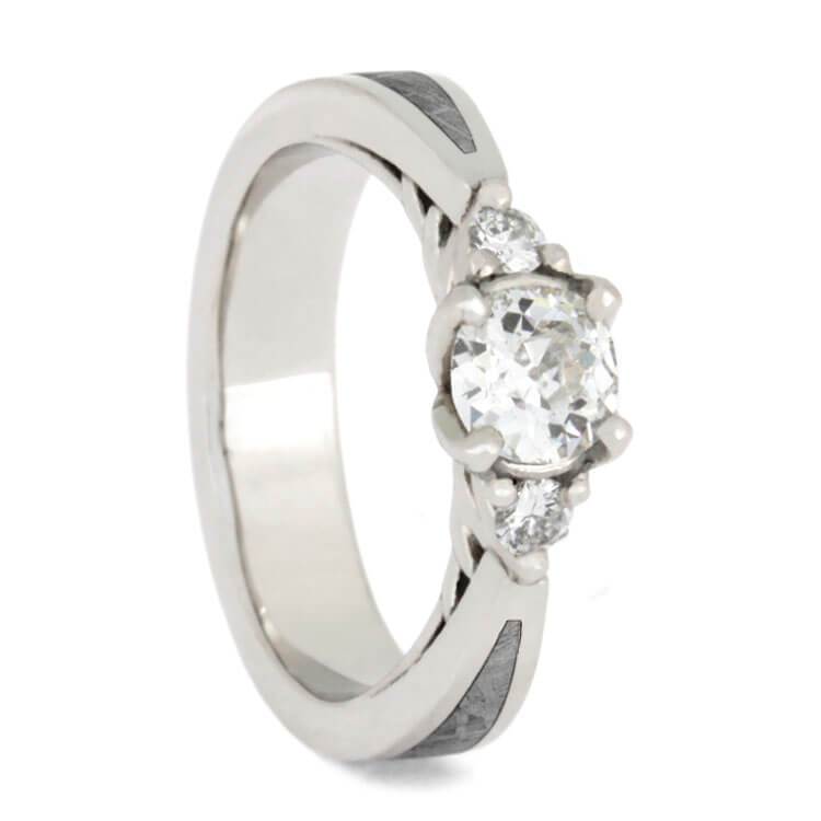 Platinum Diamond Engagement Ring with Meteorite Inlay