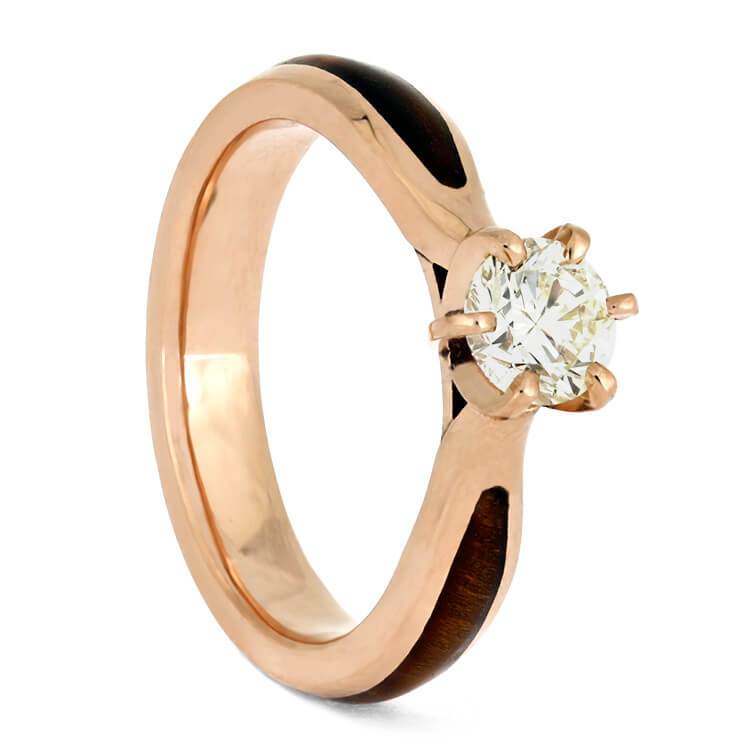14K Rose Gold Diamond Solitaire Ring with Hardwood Inlay