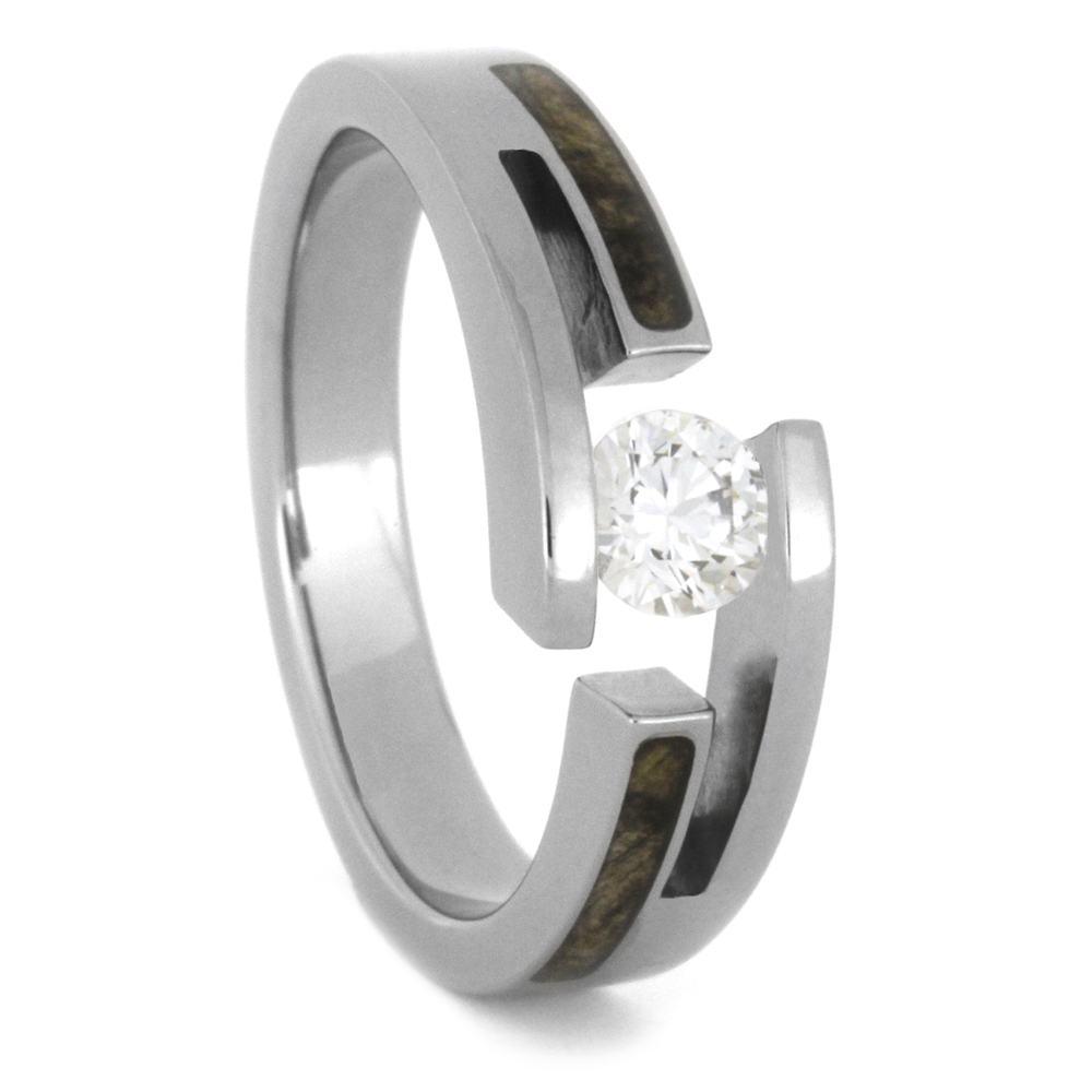 Titanium Diamond Tension Set Ring with Hardwood Inlays