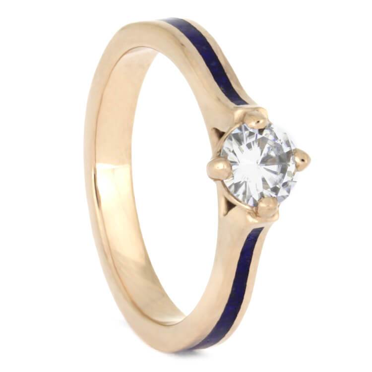 14K Rose Gold Moissanite and Lapis Engagement Ring