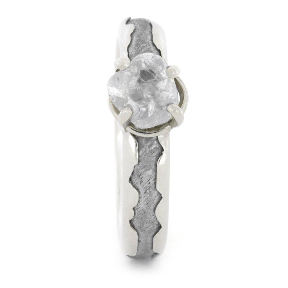 Rough Diamond Engagement Ring With Branch Style Band Inlaid With Meteorite  - Unknown / 14k White Gold