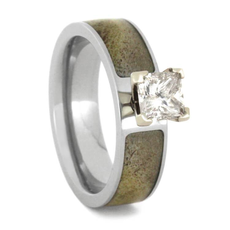 Titanium Moissanite and Antler Engagement Ring